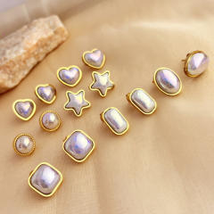 Sweet heart stard round shape stainless steel earrings peal earings
