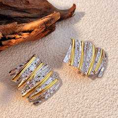 Unique big size stainless steel earrings two tone studs earrings
