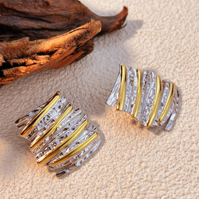 Unique big size stainless steel earrings two tone studs earrings