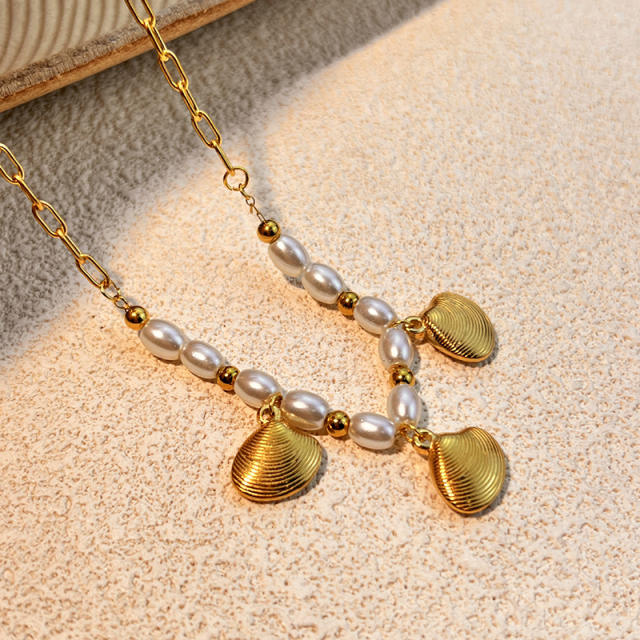 Summer holiday trend charm stainless steel necklace pearl necklace