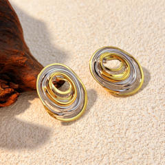 18KG mix color two tone geometric stainless steel earrings