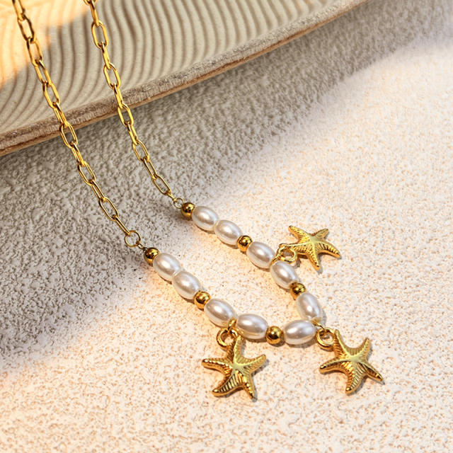 Summer holiday trend charm stainless steel necklace pearl necklace