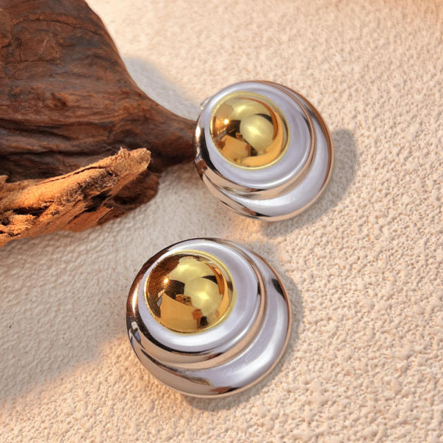 Unique big size stainless steel earrings two tone studs earrings
