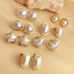 Sweet heart stard round shape stainless steel earrings peal earings