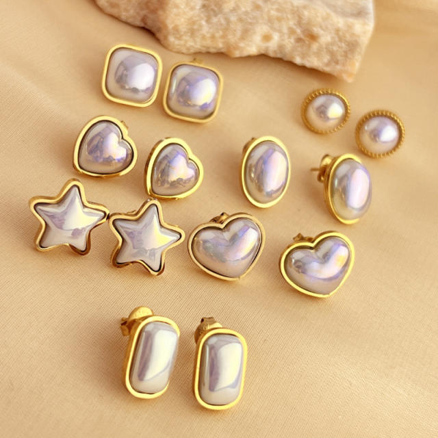 Sweet heart stard round shape stainless steel earrings peal earings