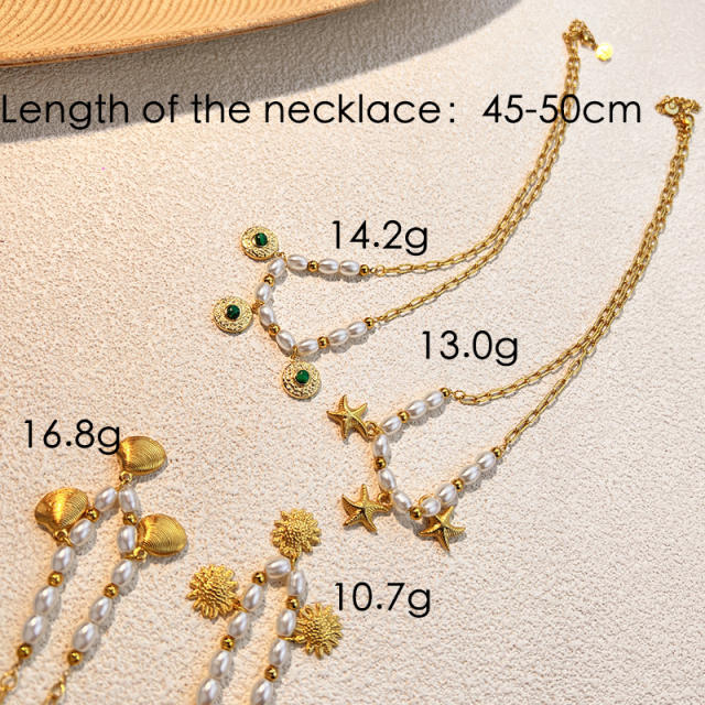 Summer holiday trend charm stainless steel necklace pearl necklace