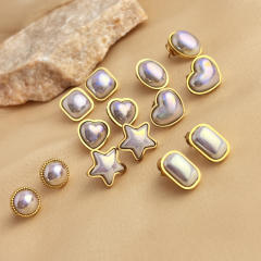 Sweet heart stard round shape stainless steel earrings peal earings