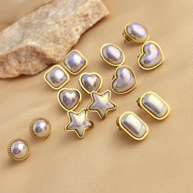 Sweet heart stard round shape stainless steel earrings peal earings