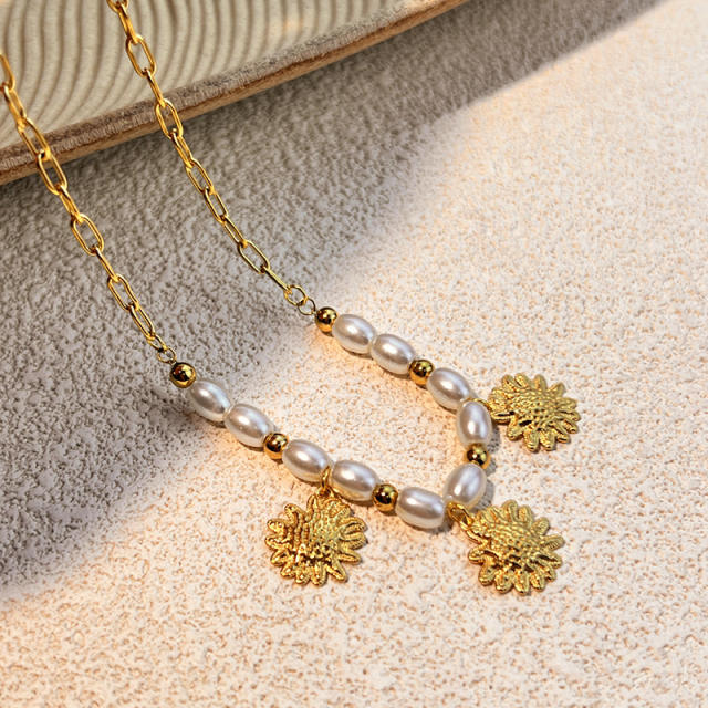 Summer holiday trend charm stainless steel necklace pearl necklace