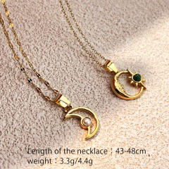 Simple hollow out star moon pendant stainless steel necklace