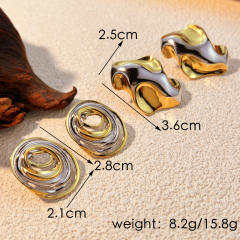 18KG mix color two tone geometric stainless steel earrings