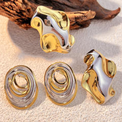 18KG mix color two tone geometric stainless steel earrings
