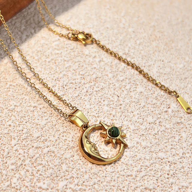 Simple hollow out star moon pendant stainless steel necklace