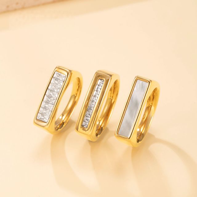 18KG cubic zircon inlaid bar stainless steel rings diamond rings