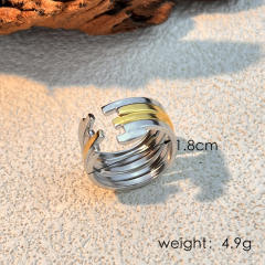 Simple mix color two tone geometric line stainless steel rings
