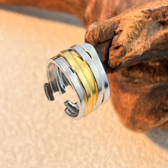 Simple mix color two tone geometric line stainless steel rings