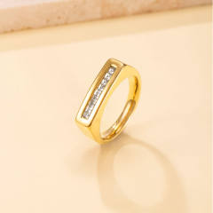 18KG cubic zircon inlaid bar stainless steel rings diamond rings