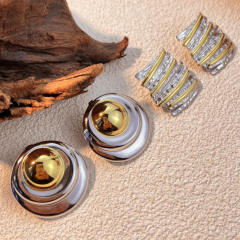 Unique big size stainless steel earrings two tone studs earrings
