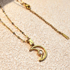 Simple hollow out star moon pendant stainless steel necklace