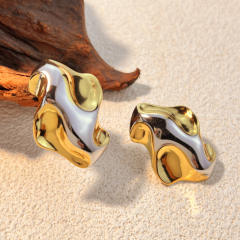 18KG mix color two tone geometric stainless steel earrings