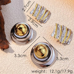 Unique big size stainless steel earrings two tone studs earrings