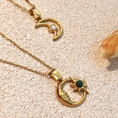 Simple hollow out star moon pendant stainless steel necklace