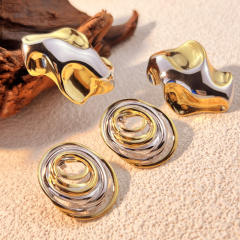 18KG mix color two tone geometric stainless steel earrings