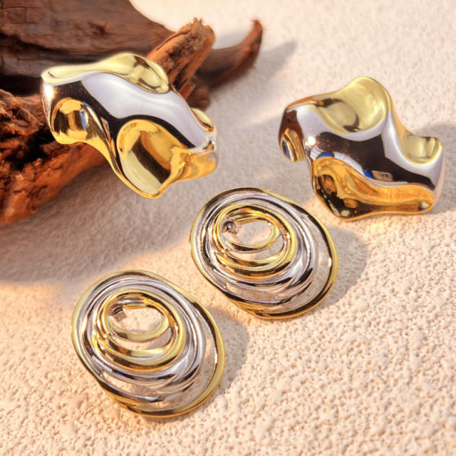 18KG mix color two tone geometric stainless steel earrings