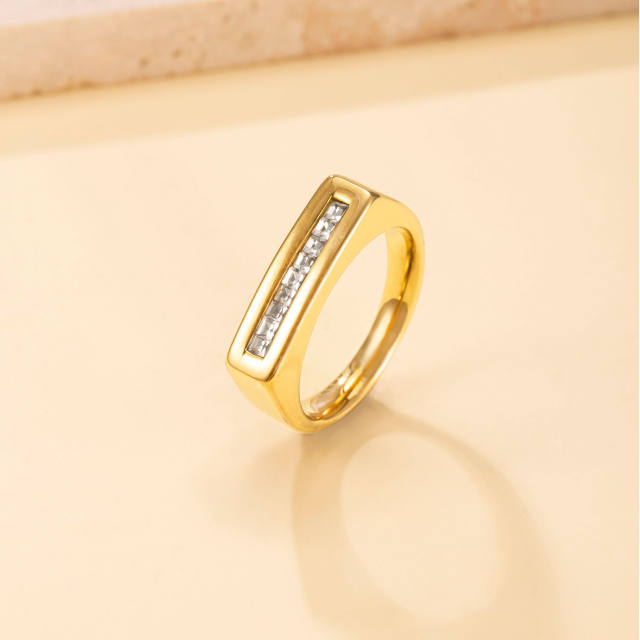 18KG cubic zircon inlaid bar stainless steel rings diamond rings