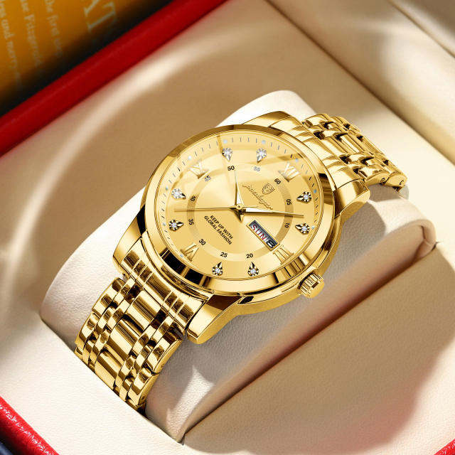 Wwaterproof new men's watch double calendar luminous quartz steel band watch