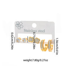Easy match diamond clover hoop stainless steel earrings set