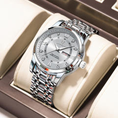Wwaterproof new men's watch double calendar luminous quartz steel band watch
