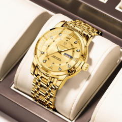 Wwaterproof new men's watch double calendar luminous quartz steel band watch