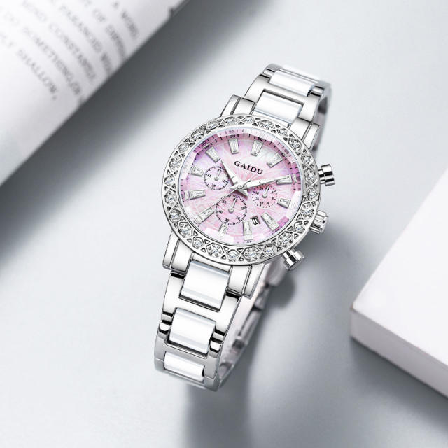 Diamond calendar waterproof luminous fritillary quartz women's watch stainless steel band
