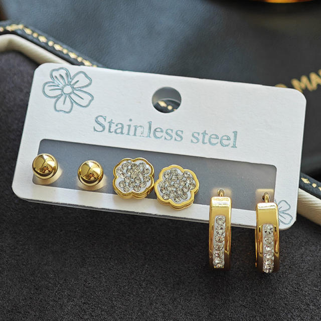 French trend ball bead lotus stainless steel earings set