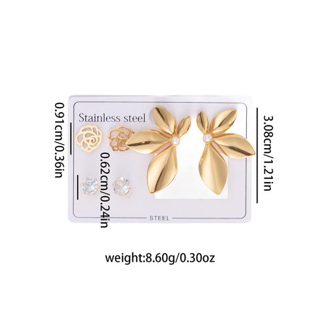 Hot sale camellia flower leaf stainless steel earrings set