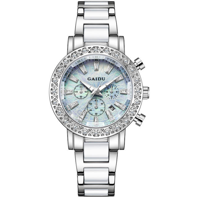 Diamond calendar waterproof luminous fritillary quartz women's watch stainless steel band