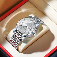 Wwaterproof new men's watch double calendar luminous quartz steel band watch