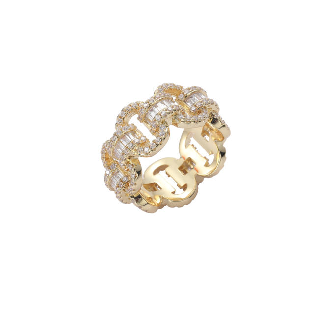 Chain Cuban Ring Hip Hop Zircon Staggered Men's Ring