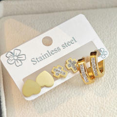concise diamond heart smooth cross stainless steel earrings set