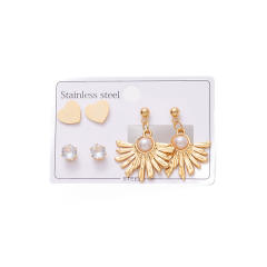 Boho sunflower imitation pearl stainless steel earrings set