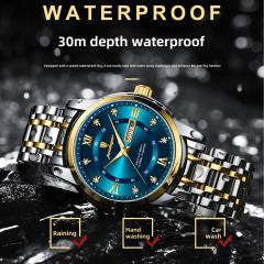 Wwaterproof new men's watch double calendar luminous quartz steel band watch