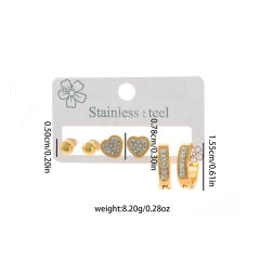 Concise ball bead heart stainless steel earrings set