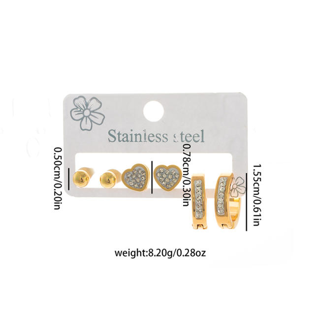 Concise ball bead heart stainless steel earrings set