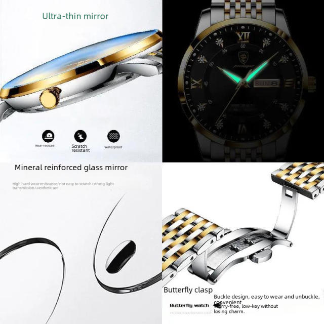 New men's watch waterproof luminous calendar quartz watch steel band watch