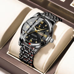 Wwaterproof new men's watch double calendar luminous quartz steel band watch