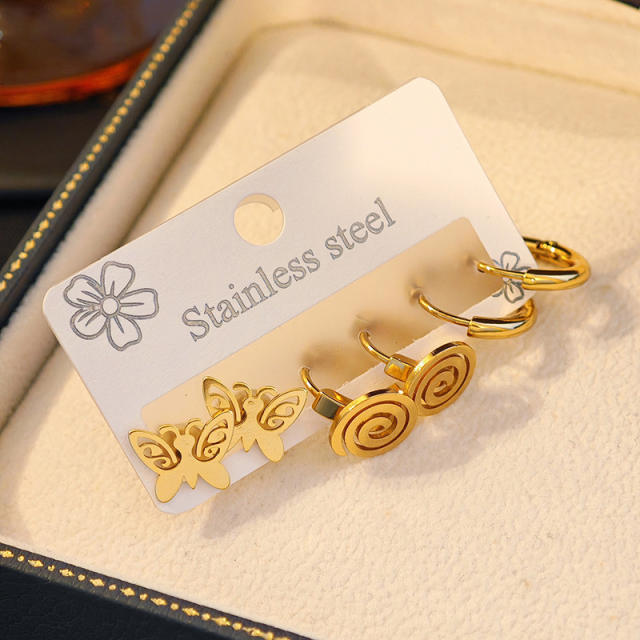 French trend hollow butterfly stainless steel earrings set