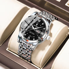 Wwaterproof new men's watch double calendar luminous quartz steel band watch