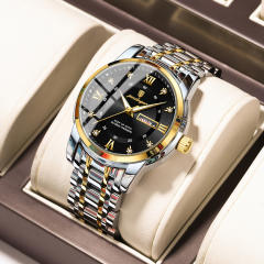 Wwaterproof new men's watch double calendar luminous quartz steel band watch