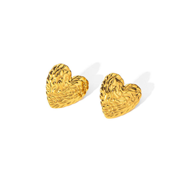 Holiday design gold color fold pattern leaf big stainless steel earrings
